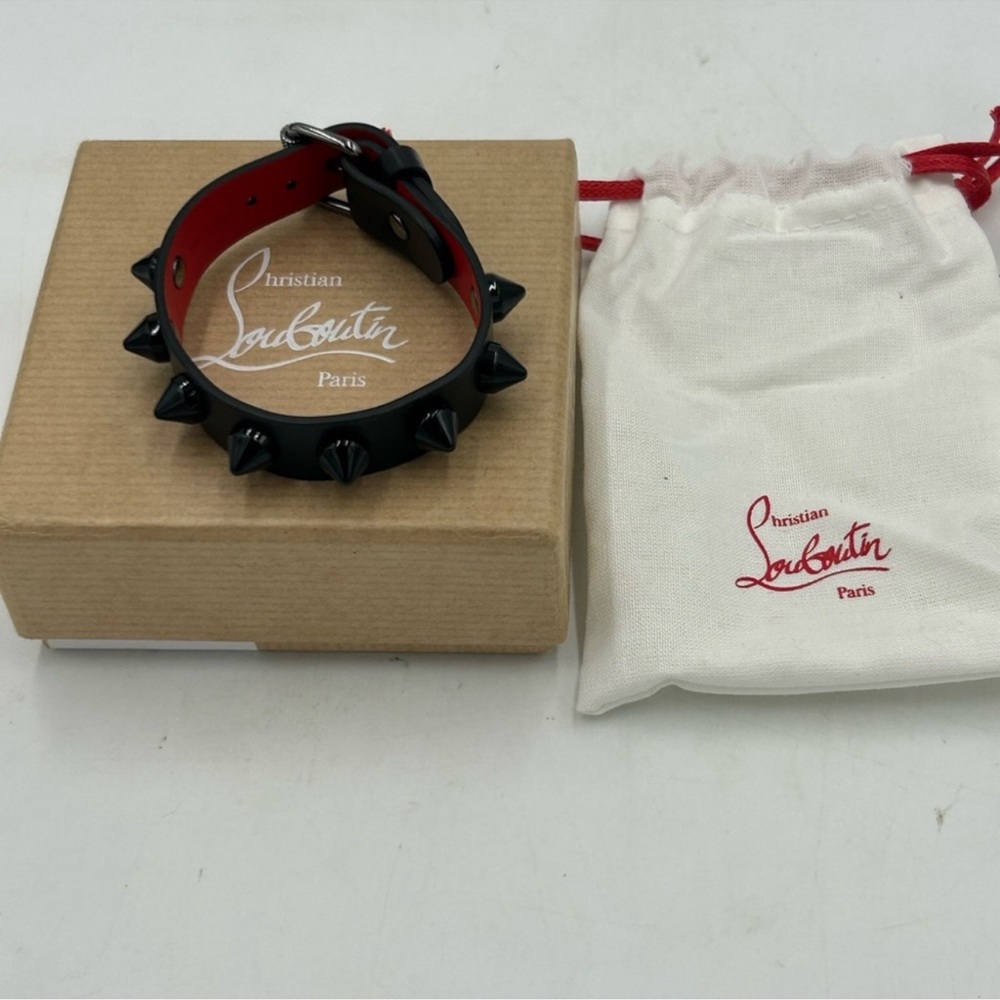 Christian Louboutin Loubilink Calf, Leather, Black Studded Bracelet